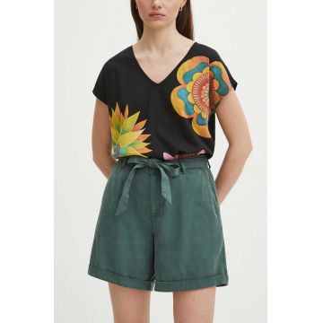 Medicine pantaloni scurti femei, culoarea verde, neted, high waist