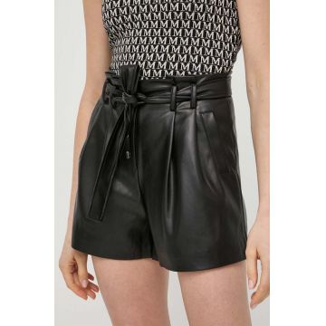 Morgan pantaloni scurti femei, culoarea negru, neted, high waist