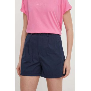 North Sails pantaloni scurti femei, culoarea albastru marin, neted, high waist, 074776