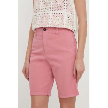 North Sails pantaloni scurti femei, culoarea roz, neted, high waist, 074775