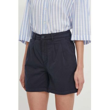 Pepe Jeans pantaloni scurti femei, culoarea albastru marin, neted, high waist