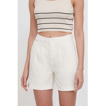 Pepe Jeans pantaloni scurti femei, culoarea bej, neted, high waist