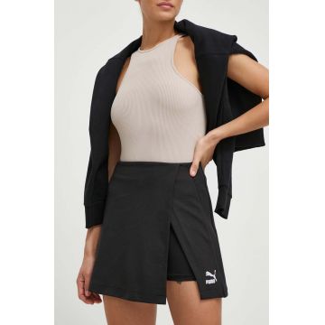 Puma fustă-pantalon T7 culoarea negru, cu imprimeu, medium waist, 624542