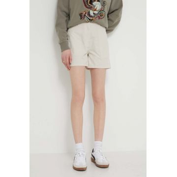 Tommy Jeans pantaloni scurți femei, culoarea bej, uni, high waist, DW0DW17971