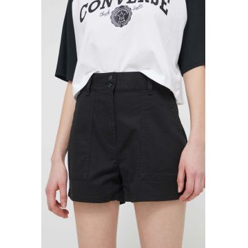 Tommy Jeans pantaloni scurți femei, culoarea negru, uni, high waist DW0DW17776