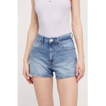 Tommy Jeans pantaloni scurți femei, uni, high waist DW0DW17642