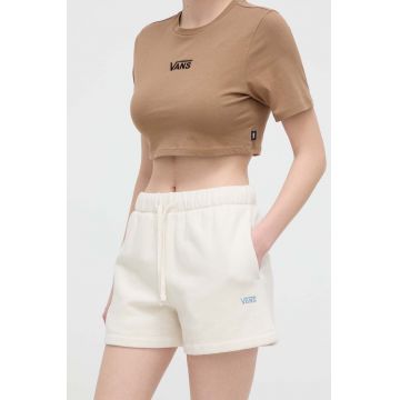Vans pantaloni scurti femei, culoarea bej, neted, high waist