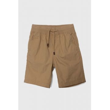 zippy pantaloni scurți din bumbac pentru copii culoarea verde, neted, talie reglabila