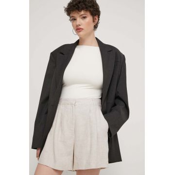Abercrombie & Fitch pantaloni scurti din in culoarea bej, neted, high waist