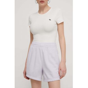 Abercrombie & Fitch pantaloni scurti femei, culoarea violet, neted, high waist