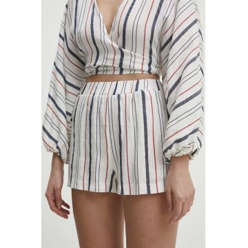 Answear Lab pantaloni scurti din in culoarea alb, modelator, high waist