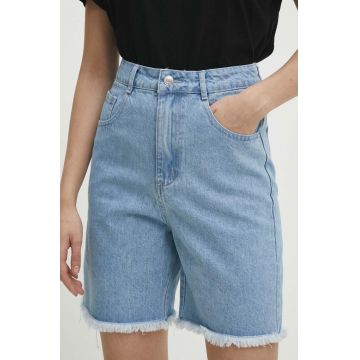 Answear Lab pantaloni scurti jeans femei, neted, high waist