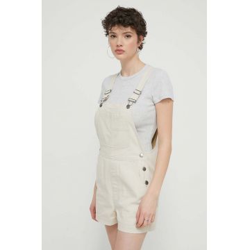 Billabong salopete din denim Sand Canyon culoarea bej, neted, high waist, ABJDS00148