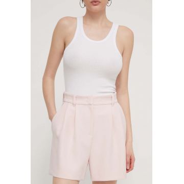 Chiara Ferragni pantaloni scurti femei, culoarea roz, neted, high waist, 76CBD196