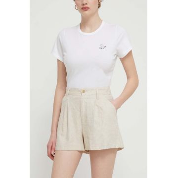 Hollister Co. pantaloni scurti din in culoarea bej, melanj, high waist