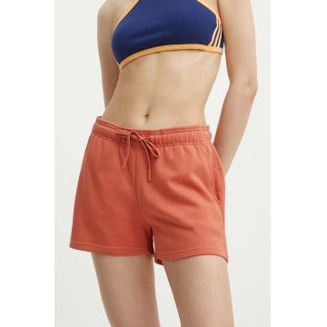 Hummel pantaloni scurti din bumbac culoarea portocaliu, neted, medium waist