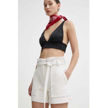 IRO pantaloni scurti femei, culoarea bej, neted, high waist
