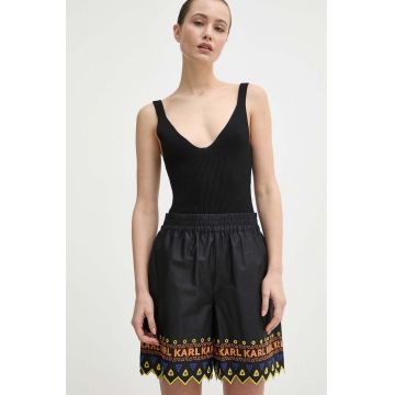 Karl Lagerfeld pantaloni scurti din bumbac culoarea negru, modelator, high waist