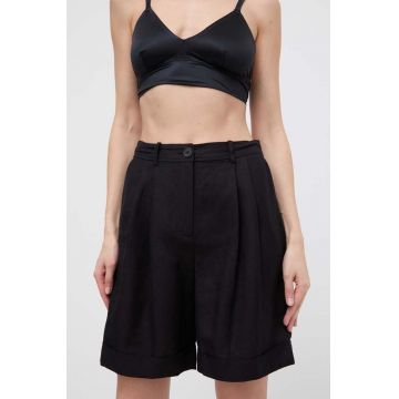 Karl Lagerfeld pantaloni scurti din in culoarea negru, neted, high waist