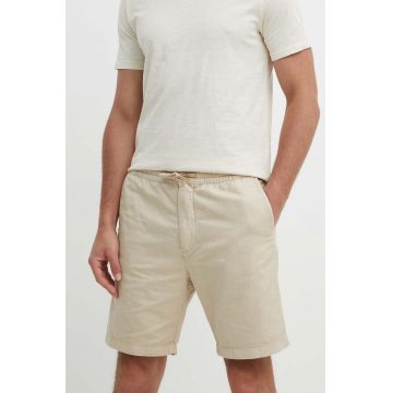 Pepe Jeans pantaloni scurti din in RELAXED LINEN SMART SHORTS culoarea bej, PM801093