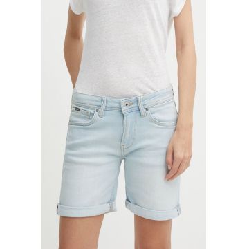 Pepe Jeans pantaloni scurti jeans SLIM SHORT MW femei, neted, medium waist, PL801120RH6