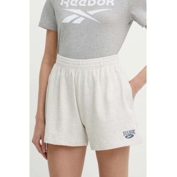 Reebok Classic pantaloni scurti din bumbac Archive Essentials culoarea bej, melanj, high waist, 100076253