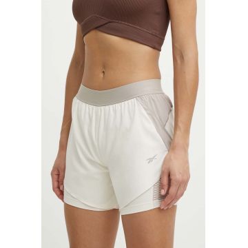 Reebok pantaloni scurți de alergare culoarea bej, modelator, high waist, 100076065