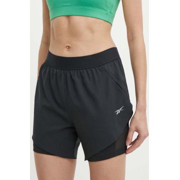 Reebok pantaloni scurți de alergare culoarea negru, neted, high waist, 100075412