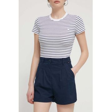 Tommy Jeans pantaloni scurți femei, culoarea bleumarin, uni, high waist, DW0DW17775