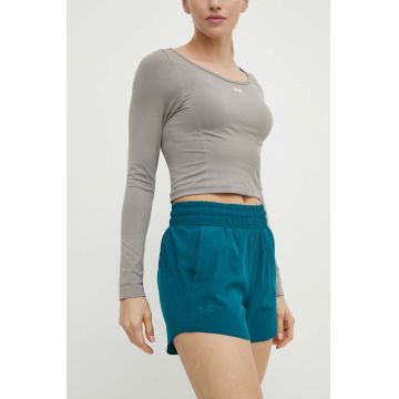 Under Armour pantaloni scurți de antrenament Flex culoarea verde, neted, high waist