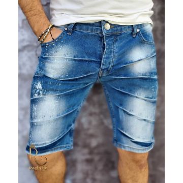 Blugi scurți de bărbați, Slim Fit, Albastru decolorat - PSC56