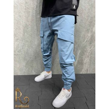Pantaloni barbati casuala cu buzunare laterale slim-fit, conici , bleu  -  PNT250