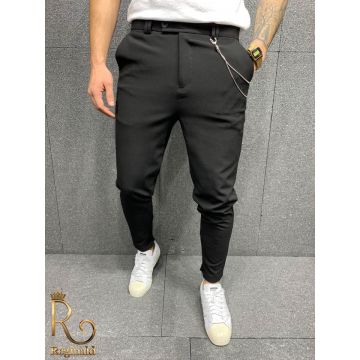 Pantaloni Casual de bărbați, Negri, Slim Fit, Conici cu lanț - PNT103