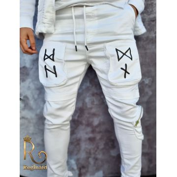 Pantaloni casual de barbati, Slim Fit, conici , Albi - PNT266