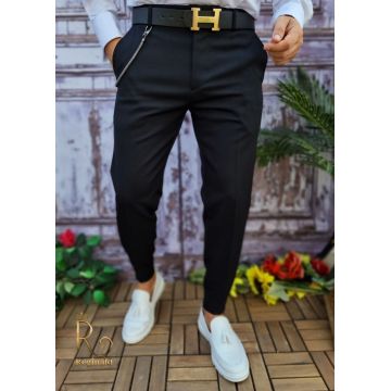 Pantaloni de barbati, Negri, Casual Slim Fit, Conici cu lanț - PNT205