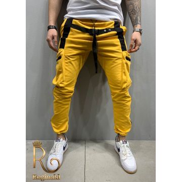 Pantaloni trening casual de barbati, galbeni cu tur lasat   - PNT147