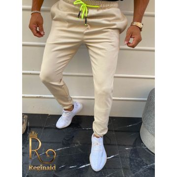 Pantaloni trening de barbati, cu snur, crem, conici - PNT187