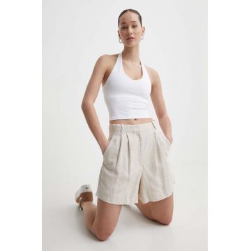 Abercrombie & Fitch pantaloni scurti din in culoarea bej, neted, high waist