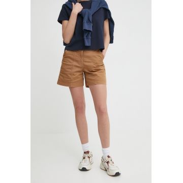 Aeronautica Militare pantaloni scurti femei, culoarea maro, neted, high waist, BE222DCT3276