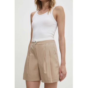 Answear Lab pantaloni scurti femei, culoarea bej, neted, high waist