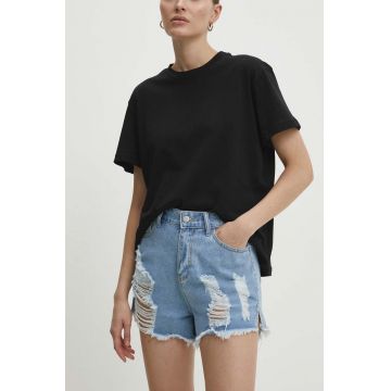 Answear Lab pantaloni scurti jeans femei, cu imprimeu, high waist