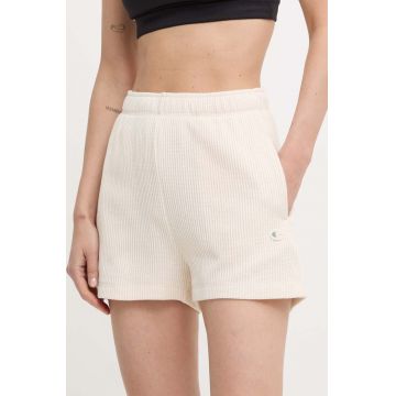 Champion pantaloni scurti femei, culoarea bej, neted, high waist, E10012