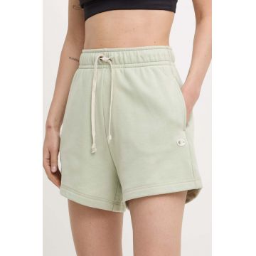 Champion pantaloni scurti femei, culoarea verde, neted, high waist, E10009