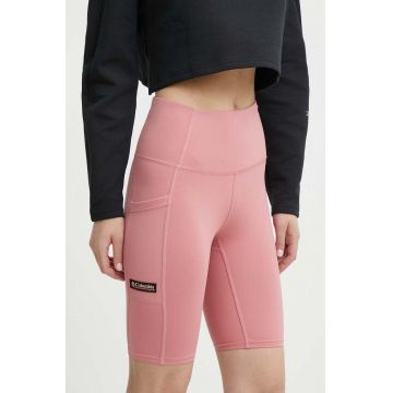 Columbia pantaloni scurti Painted Peak femei, culoarea roz, neted, medium waist, 2076061