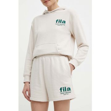 Fila pantaloni scurti Linyi femei, culoarea bej, cu imprimeu, high waist, FAW0763