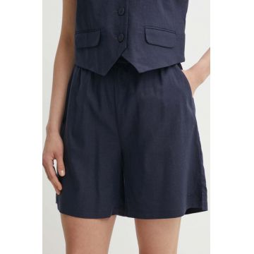 Gestuz pantaloni scurti din in culoarea albastru marin, neted, high waist, 10909101 Gestuz pantaloni scurti din in culoarea albastru marin, neted, high waist, 10909101