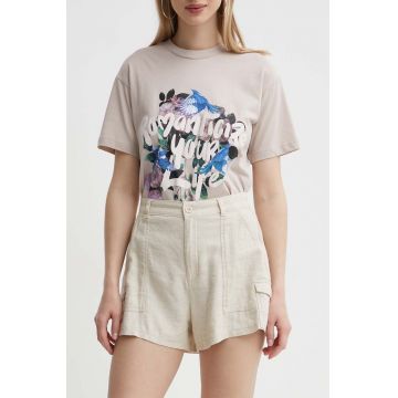 Hollister Co. pantaloni scurti din in culoarea bej, neted, high waist