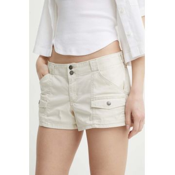 Hollister Co. pantaloni scurti femei, culoarea bej, neted, high waist, KI349-4192-178