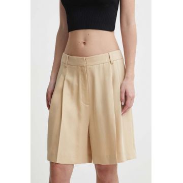 HUGO pantaloni scurți femei, culoarea bej, uni, high waist, 50515044