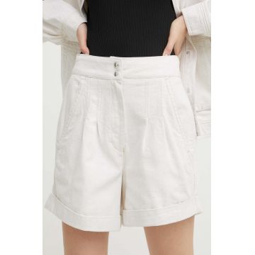 IRO pantaloni scurți din amestec de in culoarea bej, neted, high waist